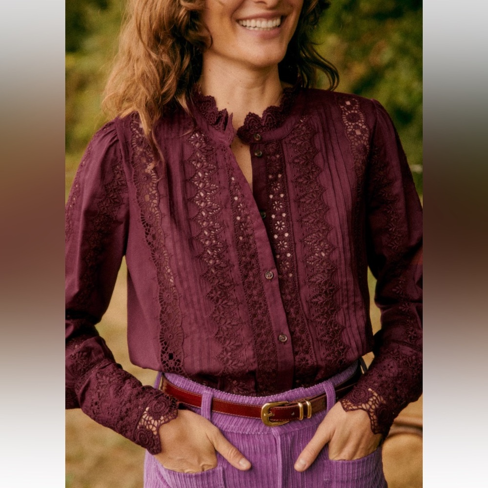 NWT Sezane Rym Shirt. Size 2. Color Burgundy.